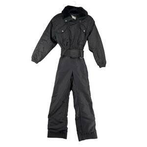 Vintage Nils Skiwear 1/2 Zip Snowsuit Womens 4 Black Faux Fur Insulated Retro